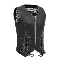 Women&#39;s Leather Vest Rider Apparel Motorcycle Leather Vest Love Lace FirstMFG - £111.90 GBP