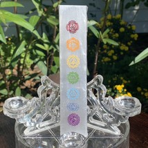 7 Chakras Selenite Wand Charging Plate Crystal Cleansing Etched Symbols ... - £10.48 GBP