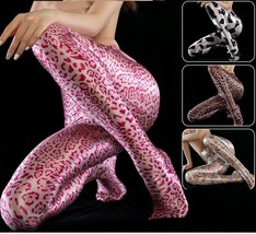 Leopard Opaque Satin Spandex Tights Pantyhose Glossy Footed Yoga Japanese Fetish - £12.80 GBP