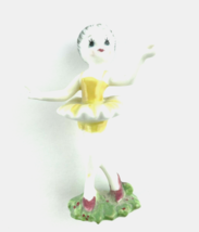 Ballerina Figurine Porcelain in Yellow Tutu Dark Hair Blue Eyes Long Eye... - $27.22