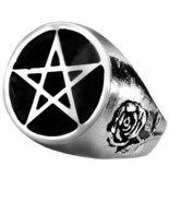 Alchemy Gothic Protective Power Roseus Pentagram Pewter Black Signet Rin... - £27.32 GBP