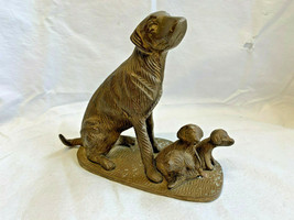 Vtg Brass? Dog &amp; Puppies Sculpture Statue Figurine Animals Home Decor Art - £31.46 GBP