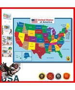 Interactive USA Political Map - 18 x 24 Double-Sided Laminated for Kids ... - $23.90 CAD