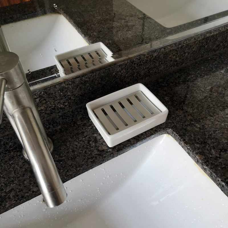 Ceramic Soap Dish Stainless Steel Soap Holder for Bathroom and Shower Double Lay Item image 5