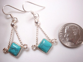 Simulated Turquoise Triangle 925 Sterling Silver Dangle Earrings get exact pair - $8.09