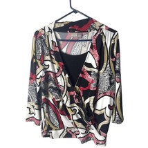 Chicos 1 Dual Layer Wrap Blouse Womens M 3/4 V Neck Sleeves Multicolor - £10.77 GBP