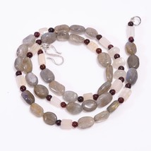 Natural Labradorite Moonstone Garnet Gemstone Beads Necklace 3-8 mm 18&quot; UB-8016 - £8.55 GBP