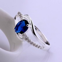 Oval Cut 5.5ct Blue Sapphire Ring Vintage Sterling Silver Blue Engagement Ring  - £53.55 GBP