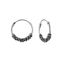 925 Sterling Silver 14 mm Bali Hoop Earrings with Spirals - £11.94 GBP