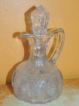 EAPG Glass Cruet 6&quot; diamond grid pointed oval antique hand blown Flint U... - $34.83 CAD