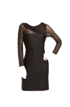 NWT Patra Black Sheer Illusion Sleeve Bandage Ribbed Knit Sheath Dress 1... - $26.73