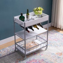 White Rolling Kitchen Cart: 3-Tier Storage &amp; Wine Rack - $2,817.65 MXN