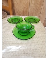  Fortecrisa 5.25&quot; Emerald Green Glass Saucers (3) &amp; Coffee Tea Cup(1) Vt... - $33.27 CAD