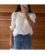 Womens 3/4 Puffy Sleeve Floral Embroidered 100% Cotton Top in White AUS ... - $59.75 CAD