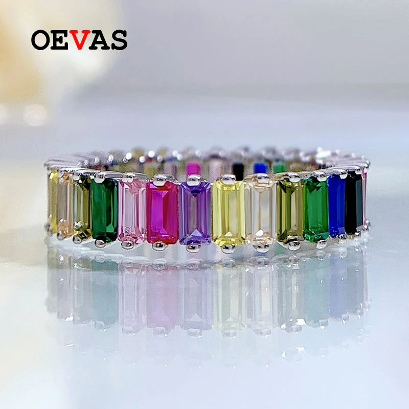 100% 925 Sterling Silver Colorful Square High Carbon Diamond Rings For Women Spa - £26.71 GBP