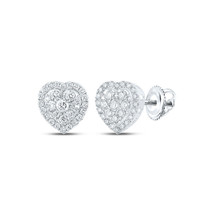 10kt White Gold Womens Round Diamond Heart Earrings 3/4 Cttw - £631.33 GBP