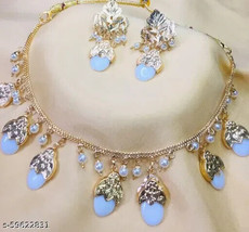 Kundan Gold Plated Chain Necklace Stone Free Shipping Flower Pattern Jewelry Set - £13.58 GBP