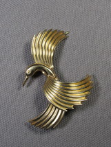 Vintage Pin-Brooch Stretched Wing Bird Yellow Gold Plated 2&quot; Long. - £10.20 GBP