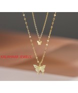 Butterfly Diamond Necklace 22K Gold Plated 925 Sterling Silver Micro Pav... - £119.82 GBP