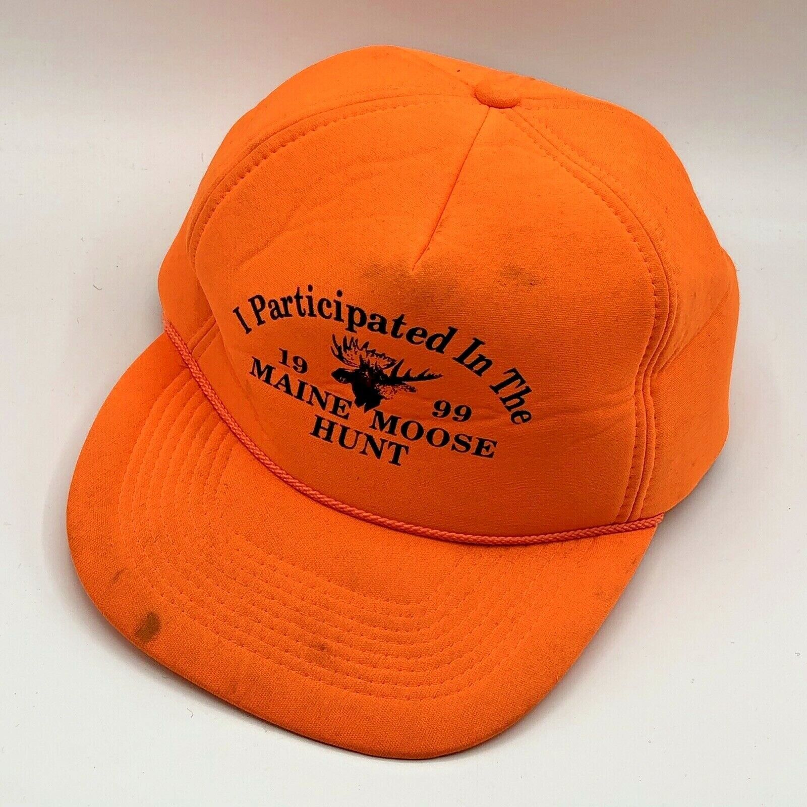 Vintage Participated in Maine Moose Hunt 1999 Snapback Foam Trucker Oran... - $27.71