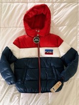Levi&#39;s Boys M/10-12 Red White Blue Hoodie Puffer Jacket Pockets Full Zip - £37.54 GBP