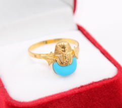 Anello turchese King Tut gioielli egiziani oro giallo 18 carati anello faraonico - £234.38 GBP