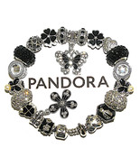 AUTHENTIC Pandora Bracelet W/European Charms, Black & White Butterflies, Ladybug - $138.50