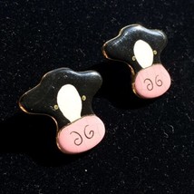 Cute Enamel Cow Black Pink Gold Pierced Earrings 1 1/4” Lightweight - £10.34 GBP