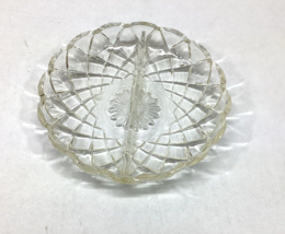 Vintage 6.75&quot; Clear Glass Candy Nut Diamond Patter Divided Dish - $7.74