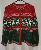 Womens Front Zip Jumping Reindeer Chrismas WInter Holiday Sweater Vintag... - $39.99