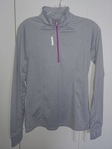 REEBOK LADIES GRAY LS POL/SPANDEX ATHLETIC TOP W/HALF-ZIP/THUMB HOLES-S-... - $9.49
