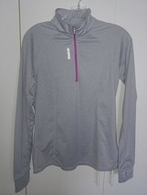 Reebok Ladies Gray Ls POL/SPANDEX Athletic Top W/HALF-ZIP/THUMB HOLES-S-NICE - £7.46 GBP