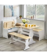 3 pc White Wooden Top Breakfast Nook Dining Set Corner Booth Bench Kitch... - £815.36 GBP
