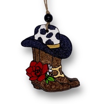 Cow Print Cowgirl Boots with Rose Car Freshie - £12.58 GBP