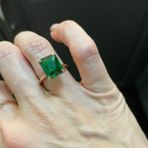 925 Sterling Silver Octagon Shape Natural Colombian Emerald Ring Father`s Day - £60.61 GBP