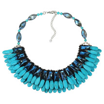 Elegant Turquoise, Crystals and Beads Cluster Bib Statement Necklace - £44.68 GBP