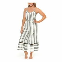 DOTTI Women&#39;s White Striped Wide Leg Jumpsuit Belted Cover Up Size Small - $12.83