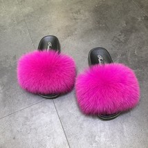 Women Summer Fluffy Slippers Flat Non-Slip Slides Furry Slippers Ladies Shoes Wo - $46.73