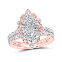 1.00cttw Diamond Marquise Shape Bridal Wedding Ring Band Set 10k Rose Gold - £994.21 GBP