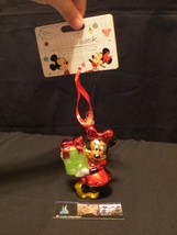 Minnie Mouse holding Christmas present Disney Store Sketchbook glass Ornament - £19.35 GBP