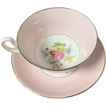 Vintage Rosina English Bone China Cup Saucer Set Wide Pink Border Floral Center - £18.38 GBP