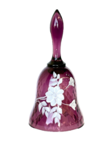 Fenton Purple Bell Hand painted White Floral and Signed - £58.07 GBP