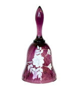 Fenton Purple Bell Hand painted White Floral and Signed - £58.07 GBP