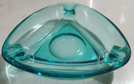 Vintage Retro Glass Art Crystal Blue Collectible Glass Ashtray - $59.99