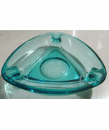 Vintage Retro Glass Art Crystal Blue Collectible Glass Ashtray - $59.99