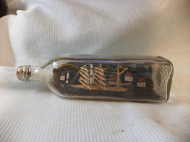 Vintage Three Mast Ship in a Bottle With Back  Nautical Back Ground Scene - $43.60