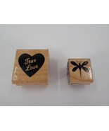 2 STAMPS &quot;TRUE LOVE&quot; HEART SMALL DRAGONFLY WOOD MOUNTED RUBBER STAMP USED - $9.99