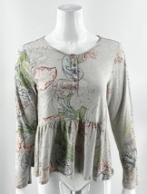 Meadow Rue Anthropologie Top Size S Gray Floral Peplum Cropped Henley Womens - £23.27 GBP