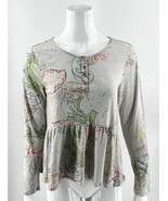 Meadow Rue Anthropologie Top Size S Gray Floral Peplum Cropped Henley Wo... - £23.66 GBP