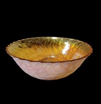 MCM Carnival Glass Basketweave Marigold Orange Luster Bowl 9&quot; - £15.75 GBP